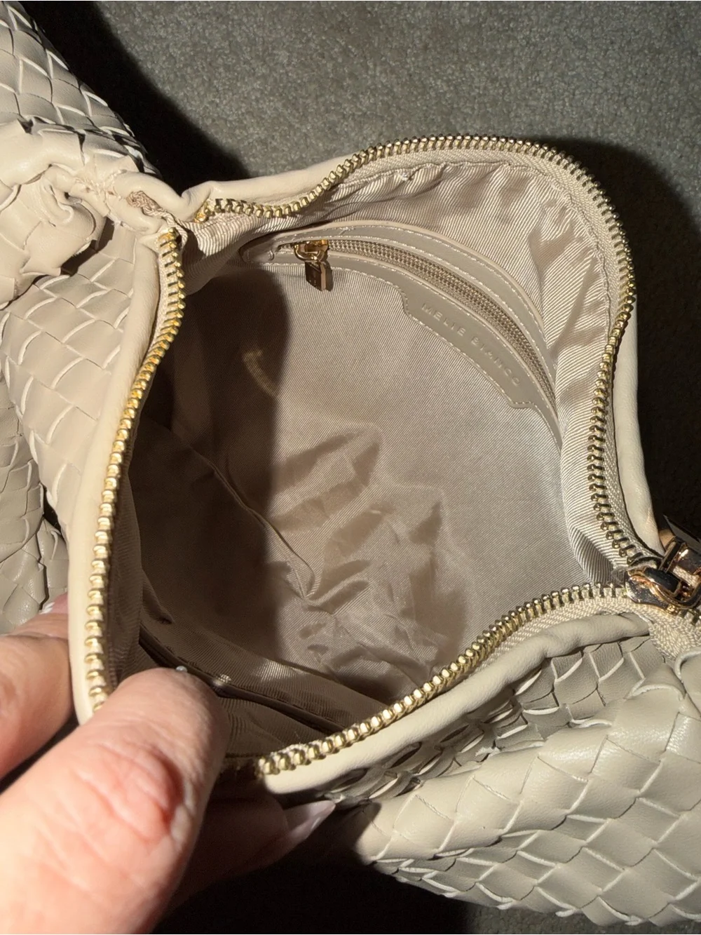 Melie Bianco Woven Hobo Bag in Light Beige
